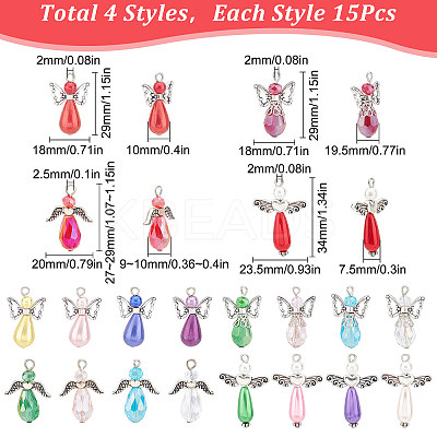 60Pcs 4 Style Electroplate Glass & Imitation Pearl Acrylic Pendants FIND-SC0004-04-1