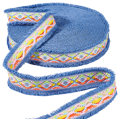 9 Yards Polyester Rhombus Jacquard Fringe Ribbon OCOR-GA0002-06A-1