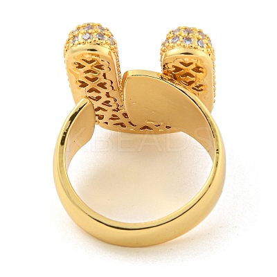 Brass Micro Pave Clear Cubic Zirconia Letter Open Cuff Ring for Women RJEW-M173-01G-U-1