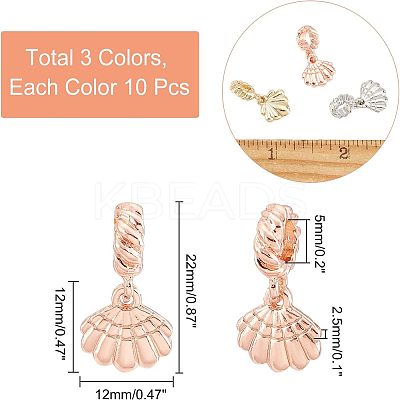 30Pcs 3 Colors Rack Plating Alloy European Dangle Charms MPDL-FH0001-04-1