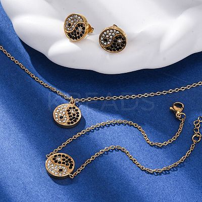 Yin-yang 304 Stainless Steel Rhinestone Pendant Necklaces & Bracelets & Stud Earrings Sets for Women SJEW-C004-17G-1