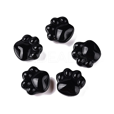 Natural Obsidian Cat Paw Print Figurines DJEW-N003-03A-1
