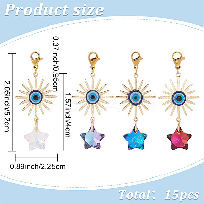 15Pcs Electroplate Glass Star Pendant Decorations HJEW-AR0001-16-1