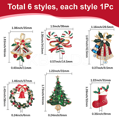 6Pcs 6 Styles Christmas Theme Enamel Pins JEWB-SP0001-09-1