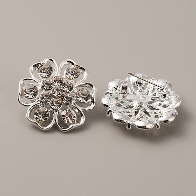 12Pcs 12 Style Rhinestone Flower Safety Pin Brooch JEWB-WH0029-25S-1