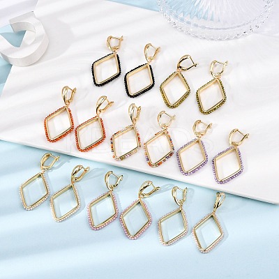 Rack Plating Brass Cubic Zirconia Rhombus Hoop Earrings EJEW-L303-02G-1