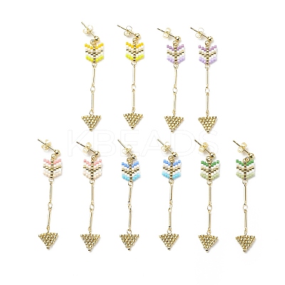 Glass Seed Braided Arrow Dangle Stud Earrings EJEW-MZ00007-1