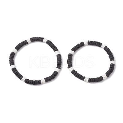 2Pcs 2 Styles Natural Lava Rock & White Shell Flat Round Beads Stretch Bracelets for Men Women BJEW-JB12462-1