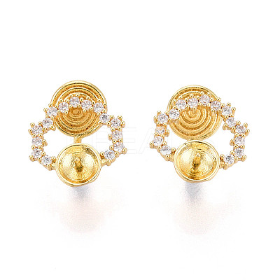 Brass Micro Pave Clear Cubic Zirconia Clip-on Earring Findings for Half Drilled Beads KK-T071-09G-1