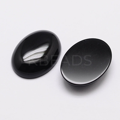 Oval Natural Black Agate Cabochons G-K020-14x10mm-01-1