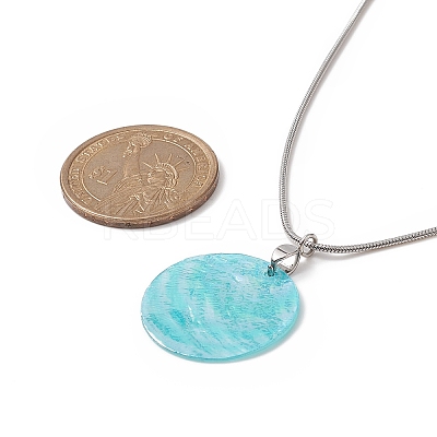 Natural Shell Flat Round Pendant Necklace with Round Snake Chains NJEW-JN04219-1