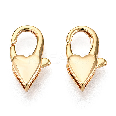 Brass Heart Lobster Claw Clasps KK-N254-14G-1
