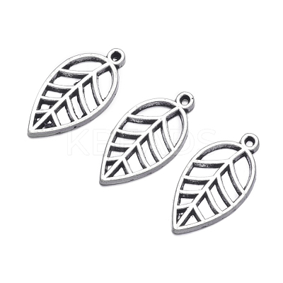Antique Silver Alloy Leaf Pendants X-TIBEB-A101914-AS-LF-1