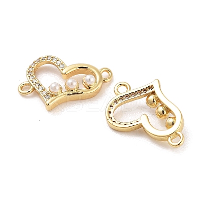 Rack Plating Brass Micro Pave Clear Cubic Zirconia Heart Connector Links KK-Z064-44G-1