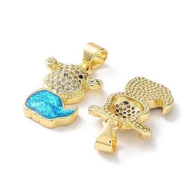 Rack Plating Brass Micro Pave Cubic Zirconia Puppy Pendants KK-C041-15G-1