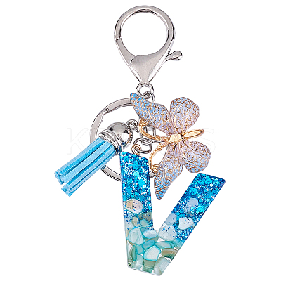 1Pc Resin Letter & Acrylic Butterfly Tassel Keychains KEYC-GF0001-19C-1