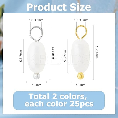 60Pcs 2 Colors Natural Cultured Freshwater Pearl Round Charms with Brass Loops PALLOY-HS00005-1