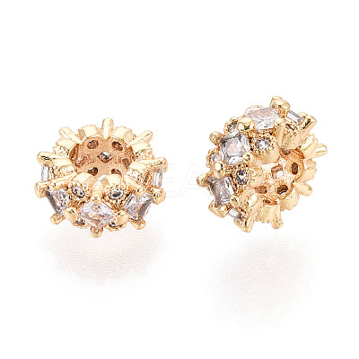 Brass Micro Pave Clear Cubic Zirconia Rondelle European Beads KK-N275-10A-G-1