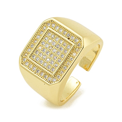 Brass with Cubic Zirconia Open Cuff Rings RJEW-U011-06B-G-1