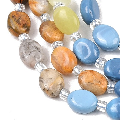 Natural Crazy Agate & Unakite & Quartz Crystal & Synthetic Blue Lace Agate & Lemon Jade Beads Strands G-Z135-A03-1