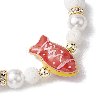 7Pcs 7 Colors Round Synthetic Lava Rock & Shell Pearl Beaded Stretch Bracelet Sets BJEW-JB10377-1