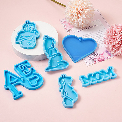 6Pcs 6 Style Mother's Day Theme DIY Pendants Silicone Molds DIY-BG0001-37-1