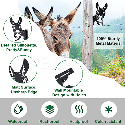 Iron Peeping Donkey Metal Art Farm Garden Decor DJEW-WH0063-05-1