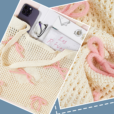 Polyester Bowknot Knitted Shoulder Bags for Women AJEW-WH20816-075A-1