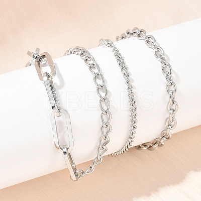 304 Stainless Steel Paperclip Chain Twisted Chain Cable Chain Necklaces for Women Men LS-NJEW-A053-01P-1
