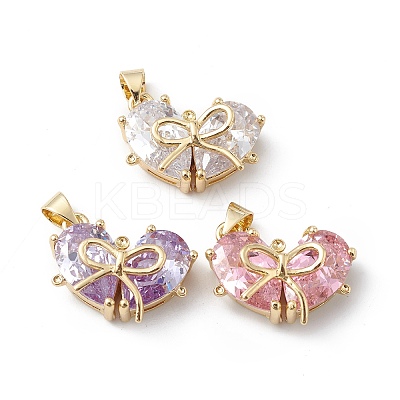 Rack Plating Brass Micro Pave Cubic Zirconia Pendants KK-E003-18G-1