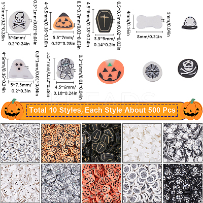 115g 10 Styles Halloween Theme Handmade Polymer Clay Cabochons CLAY-SC0002-02-1
