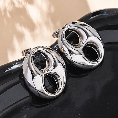 Oval 304 Stainless Steel Stud Earrings LS-EJEW-A125-79B-P-1