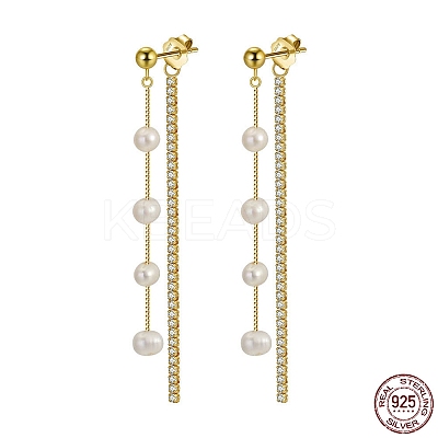Cubic Zirconia & Pearl Beaded Front Back Stud Earrings EJEW-P231-21G-1