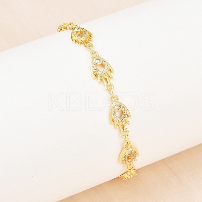 Fire Brass Micro Pave Clear Cubic Zirconia Link Chain Bracelets for Women BJEW-A090-05G-1
