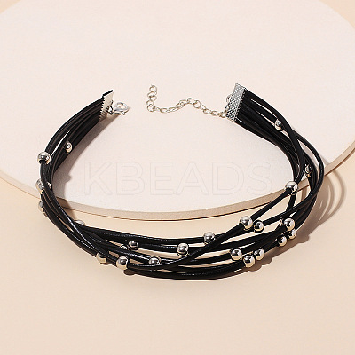 Alloy Round Bead PU Leather Multi-strand Choker Necklaces for Women WGA79C6-01-1