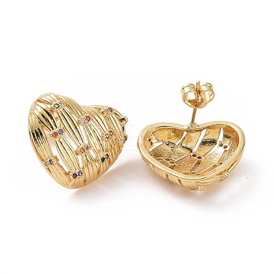 Cubic Zirconia Heart Stud Earrings EJEW-C008-21G-02-1