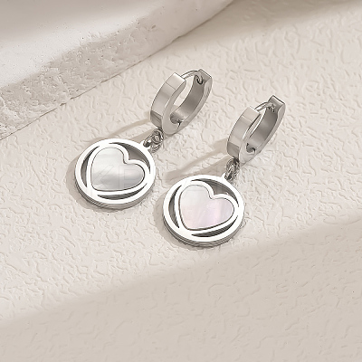201 Stainless Steel Flat Round with Hollow Heart Hoop Earrings Daily Holiday Accessories OM1741-1-1