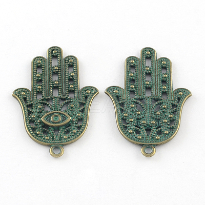 Zinc Alloy Hamsa Hand/Hand of Fatima/Hand of Miriam with Eye Pendants LS-X-PALLOY-R065-028-FF-1