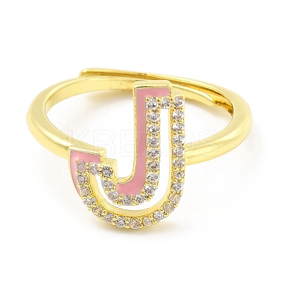Mixed Color Enamel Initial Letter Adjustable Ring with Clear Cubic Zirconia RJEW-P045-01G-J-1