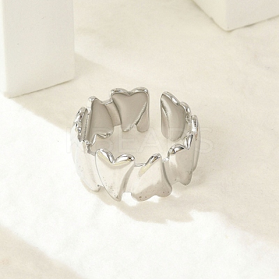Heart 304 Stainless Steel Open Cuff Rings for Women RJEW-G338-19P-1