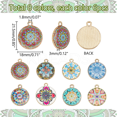 48Pcs 8 Colors Alloy Printed Pendants FIND-PH0021-12-1