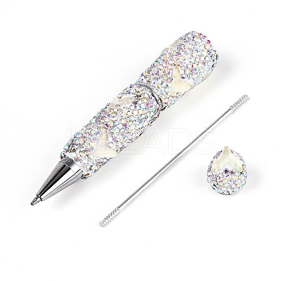 Fishtail Resin & Polymer Clay Pave Rhinestone Ball-Point Pen AJEW-T013-05I-1