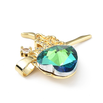 Real 18K Gold Plated Rack Plating Brass Micro Pave Clear Cubic Zirconia Pendants KK-C015-15G-09-1