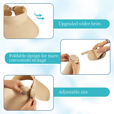 1Pc Women Straw Floppy Wide Brim Sun Hat AJEW-TA0002-59C-1