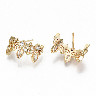 Brass Micro Pave Clear Cubic Zirconia Stud Earrings KK-T062-42G-NF-1