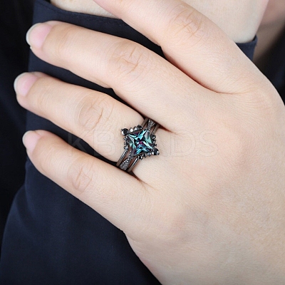 Rhombus Alloy Rhinestone Finger Ring Set for Women PW-WG51C17-03-1