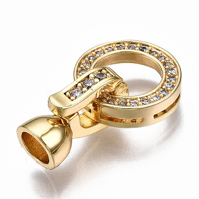 Brass Micro Pave Clear Cubic Zirconia Fold Over Clasps KK-T063-60G-NF-1