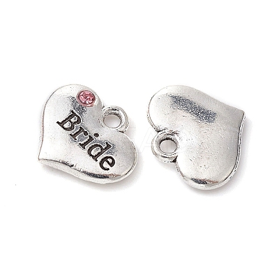 Wedding Theme Antique Silver Tone Tibetan Style Heart with Bride Rhinestone Charms TIBEP-YW0001-37A-1
