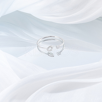 1Pc Letter Brass Rhinestone Open Cuff Rings for Women AJEW-LP0004-47C-S-1