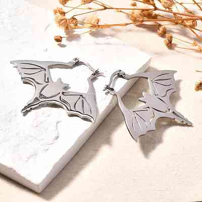 Non-Tarnish 304 Stainless Steel Bat Hoop Earrings for Women EJEW-R156-07P-1